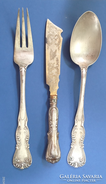 Barokk ezüst Diana fémjeles (800 finomságú) Osztrák nagy méretű szedő készlet 19sz