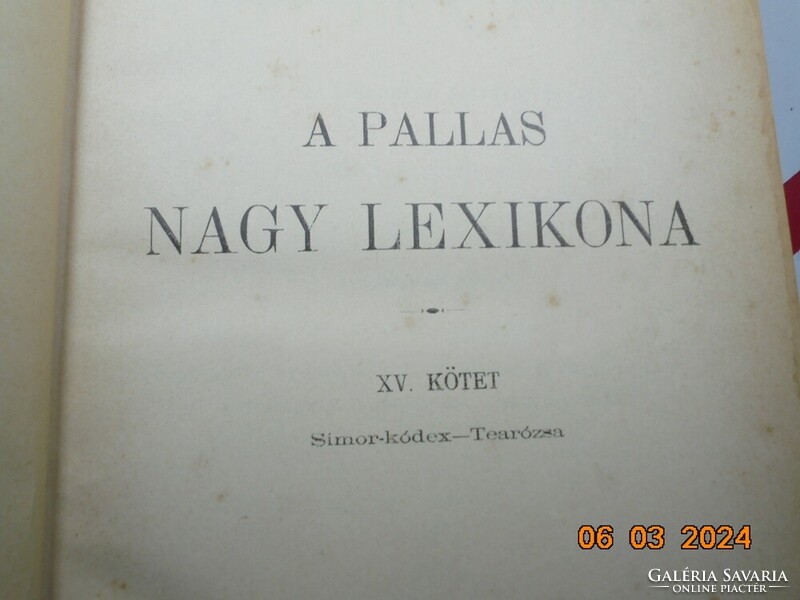 A Pallas Nagy Lexikona - XV. kötet (Simor-kódex - Tearózsa) 1897-es kiadás