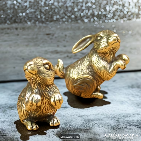 Öntött, tömör réz álló nyuszi figura