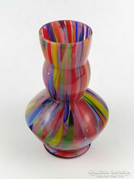 1Y576 Régi színes Kralik művészi üveg váza 17 cm