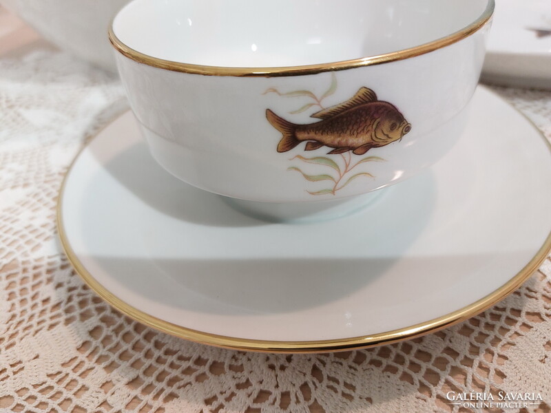 Bavaria, gyönyörű halas porcelán készlet, tányérok, tálak, hal horgászoknak, horgász