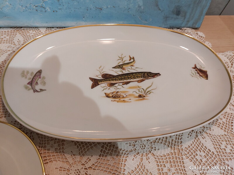 Bavaria, gyönyörű halas porcelán készlet, tányérok, tálak, hal horgászoknak, horgász