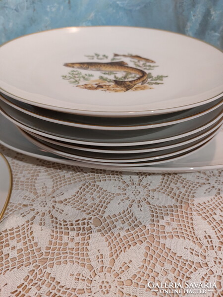 Bavaria, gyönyörű halas porcelán készlet, tányérok, tálak, hal horgászoknak, horgász
