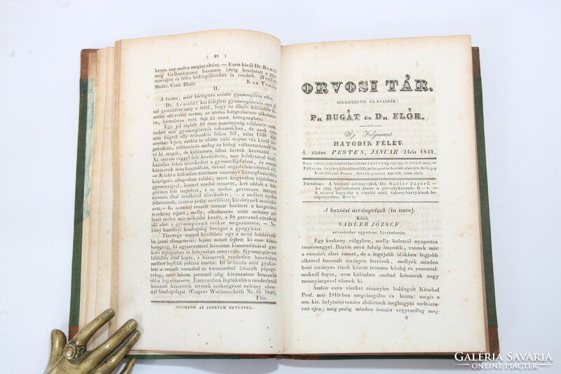 1841 Orvosi tár  - Pálinkaiszákosság, Az Aradi kórház kihajtható metszetével Érdekes orvosi cikkek !