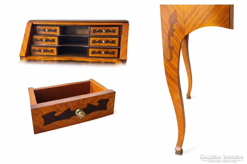 Francia Louis XV stílusú intarziás szekreter / női íróasztal („Bonheur du Jour”)