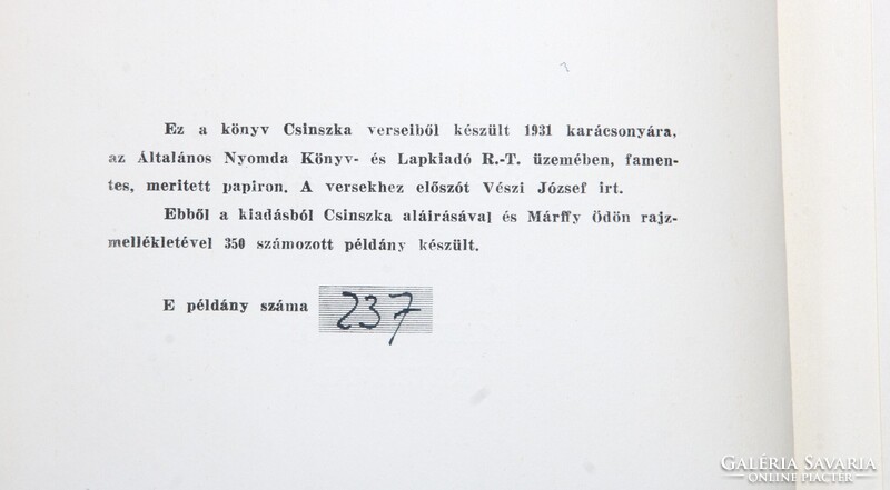 1931 - Csinszka versei - Aláírt sorszámozott példány Nagyon szép állapotú könyv !!