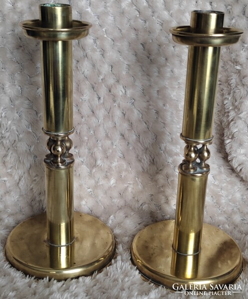 Gyönyörű antik sárga réz gyertya tartó pár egyedi dísz régiség