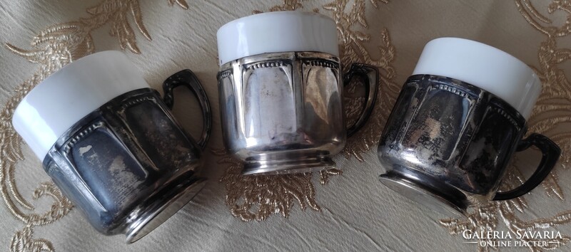 Gyönyörű ezüst 1902-1937 közötti jelzett pohártartó betéttel régiség ritkaság antik 3 darab