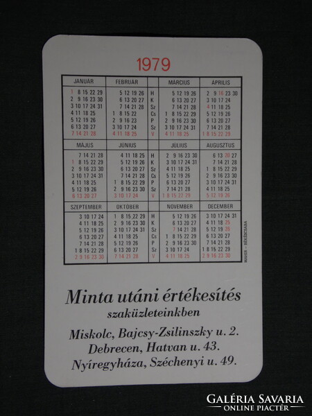 Kártyanaptár,Vasvill iparcikk üzletek,Hajdú mosógép,Miskolc,Debrecen,Nyíregyháza,1979, (1)