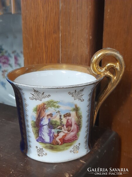 Alt Wien Angelica Kauffman Kobaltkék,Kézi Festett,Aranyozott Mintás Csokoládés-Kávés Bögre,Csésze.