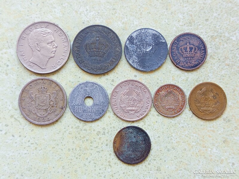 Románia 10 db Különböző Régi Érme 5 10 25 50 Bani 2 5 20 100 Lej Lei 1921-1954