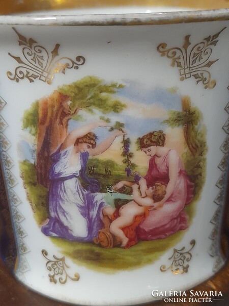 Alt Wien Angelica Kauffman Kobaltkék,Kézi Festett,Aranyozott Mintás Csokoládés-Kávés Bögre,Csésze.