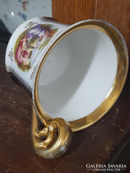 Alt Wien Angelica Kauffman Kobaltkék,Kézi Festett,Aranyozott Mintás Csokoládés-Kávés Bögre,Csésze.