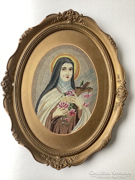 Szent Teréz - Keretezett , üvegezett gobelin .