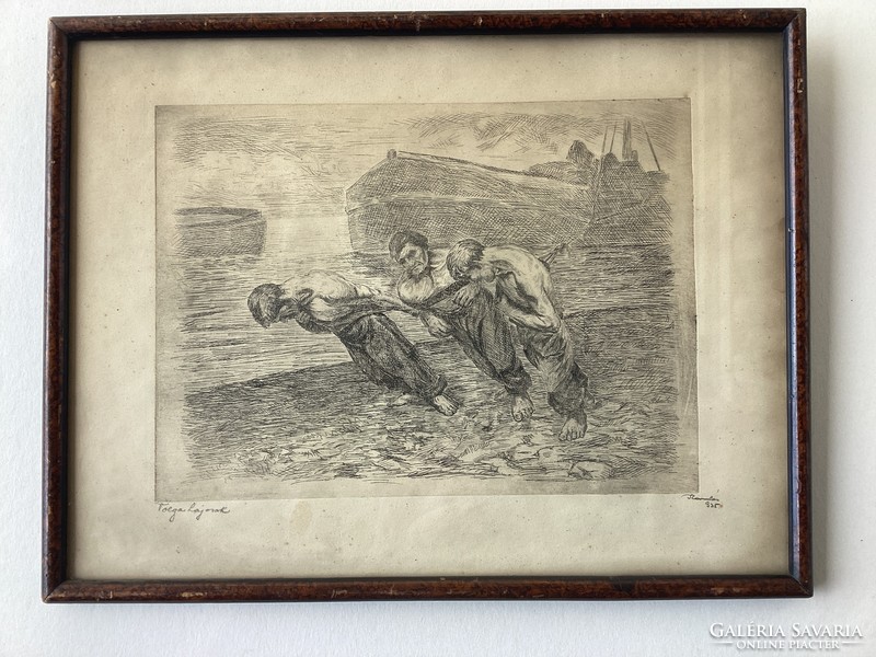 Komlós jelzéssel : Volgai hajósok , rézkarc , üvegezett kertben .