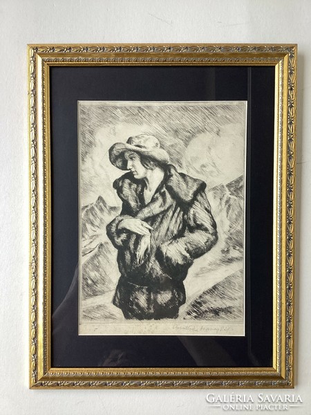 Udvary Pál - Pasuthné című rézkarca , üvegezett kertben .