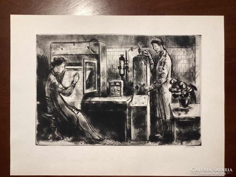 Bordás Ferenc - Gázelemzés ( szocreál rézkarc ) .