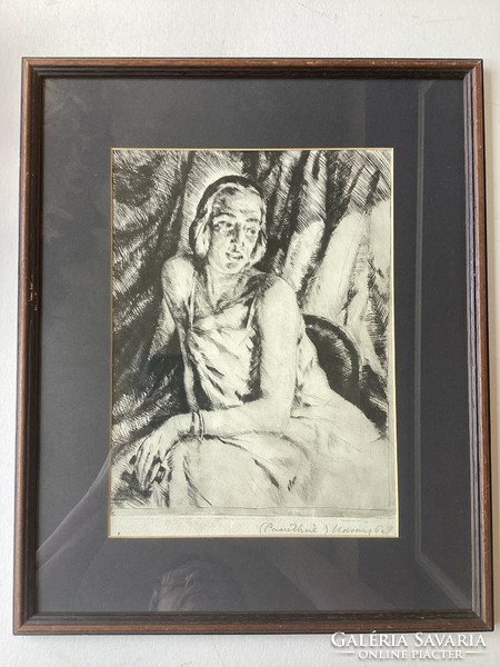 Udvary Pál - Pasuthné című rézkarca , üvegezett kertben .