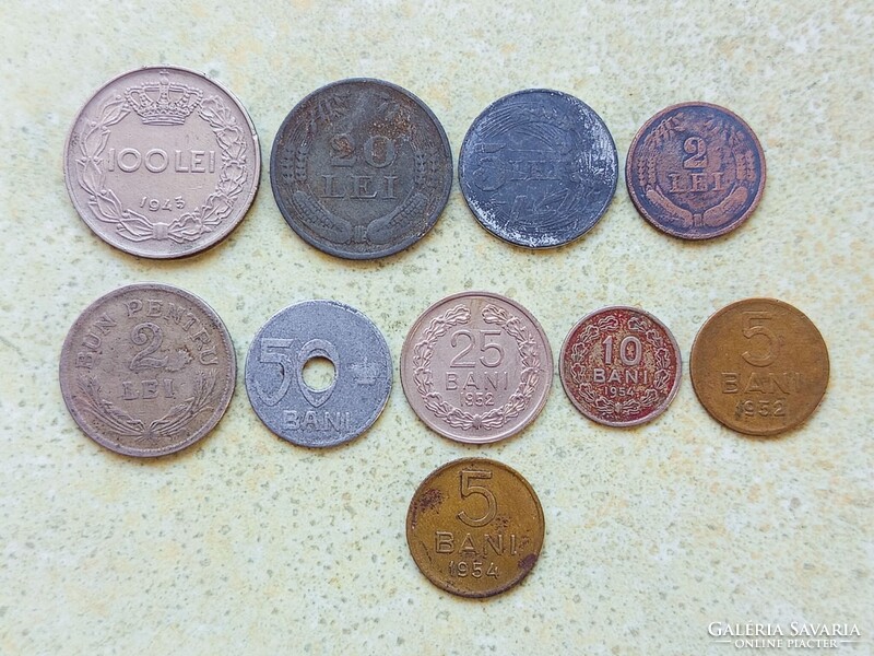 Románia 10 db Különböző Régi Érme 5 10 25 50 Bani 2 5 20 100 Lej Lei 1921-1954