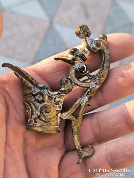 Antik bronz kancsó kiöntő felső része angyalka tűzarany alkatrész, Zsolnay, üveg , porcelán vàza