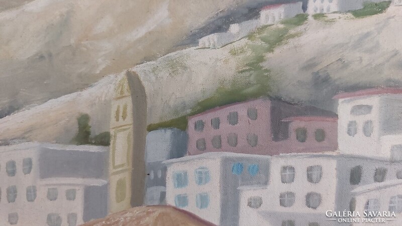 Posta József szép kikötő festménye  73x52 cm kerettel