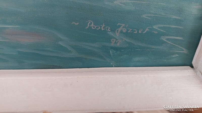 Posta József szép kikötő festménye  73x52 cm kerettel