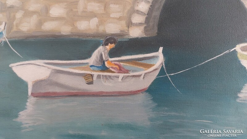 Posta József szép kikötő festménye  73x52 cm kerettel