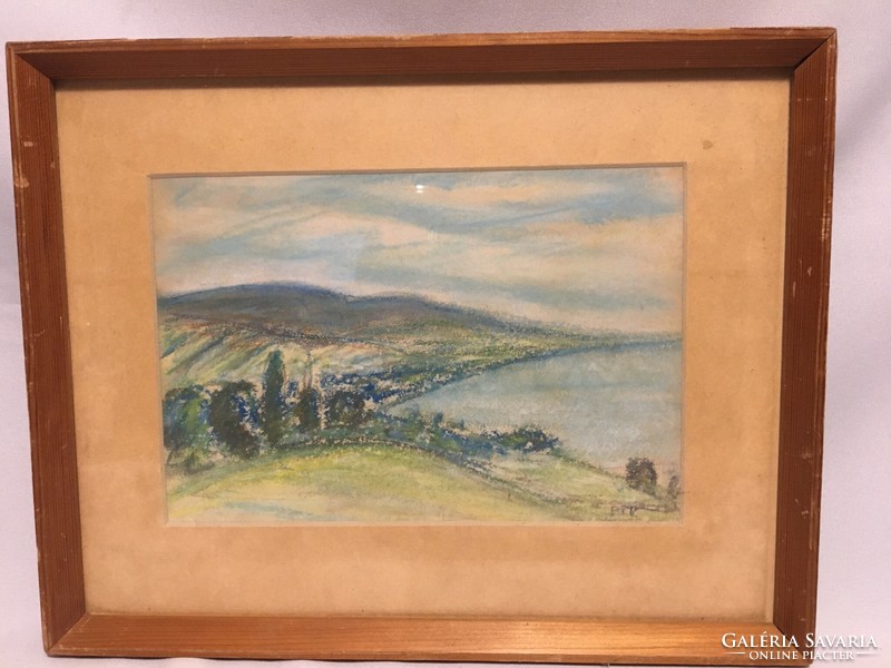 PTK szignóval pasztell tájkép , üvegezett keretben .