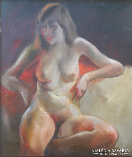 AKCIÓ! NAGYMÉRETŰ AKT, olaj-vászon kerettel -  "G. Haas" jelzéssel meztelen nő portréja