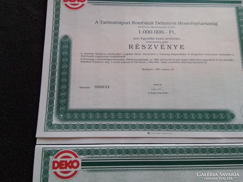 GYÜJTŐI RITKASÁG! 4DB ALACSONY SOROZATU NYOMDATISZTA 1000000 FORINT NÉVÉRTÉKŰ DEKO RÉSZVÉNY EGYBEN