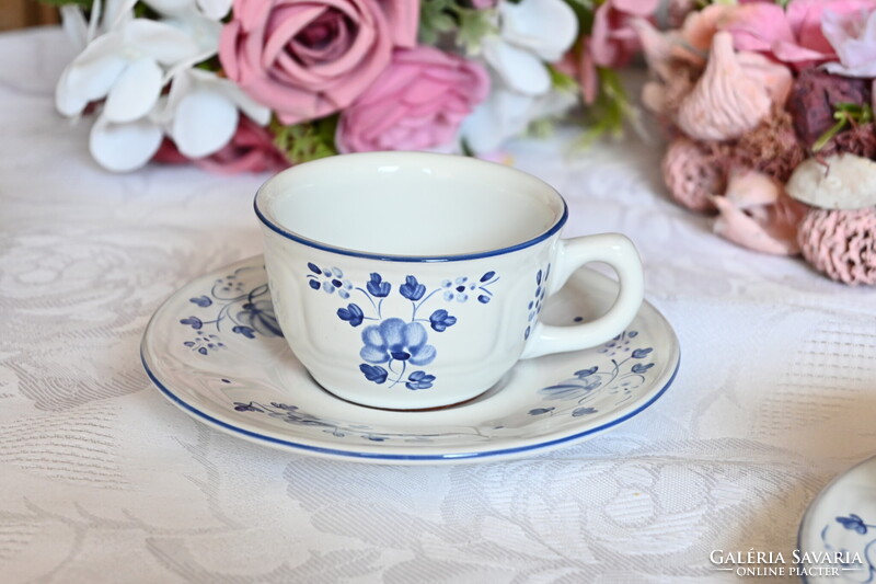 Herendi Village Pottery majolika kék virág mintás kerámia csésze + alj