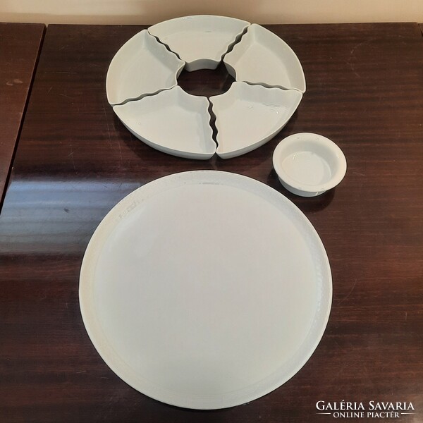 Fehér Herendi porcelán osztott kínáló tál,  asztalközép