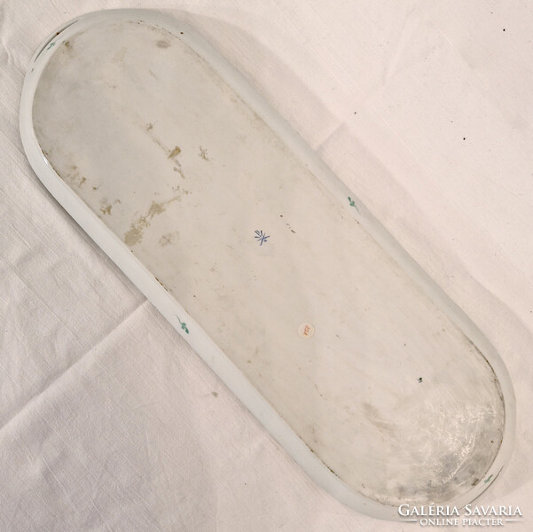 Herendi zöld virág mintás porcelán tálca, szendvics tálca, desszert tálca (2x49,5x17,5) (121.)