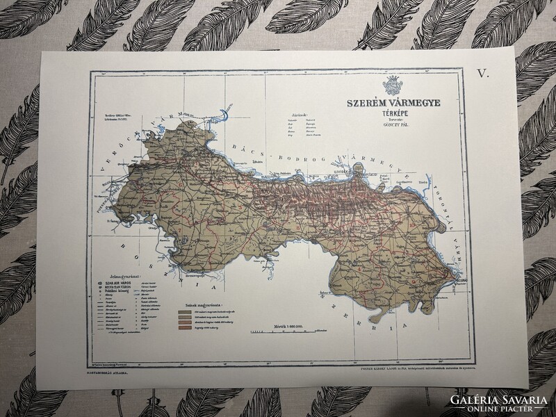 Szerém vármegye térképe V. Kogutowicz 1905 Történelmi Magyarország Reprint (Horvátország)