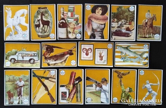 GYC38f  /  1971 Vadászati világkiállítás gyűjtői gyufacímke 16 db-s teljes sor