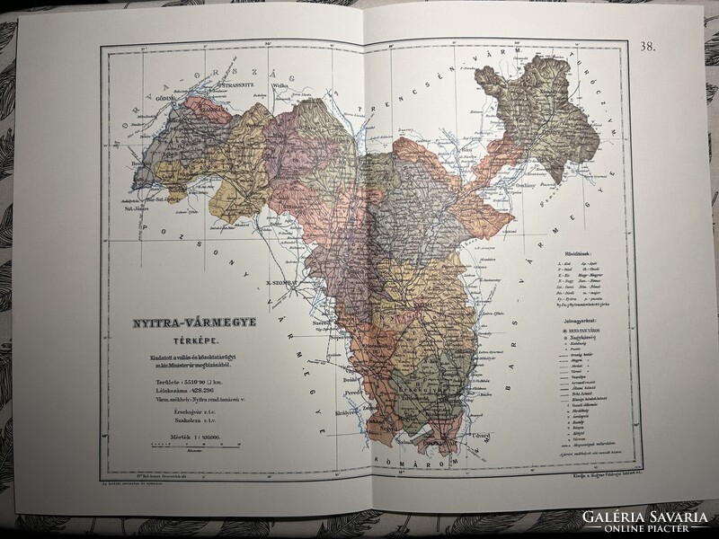 Nyitra vármegye térképe 38. Kogutowicz 1905 Történelmi Magyarország Reprint (Felvidék)