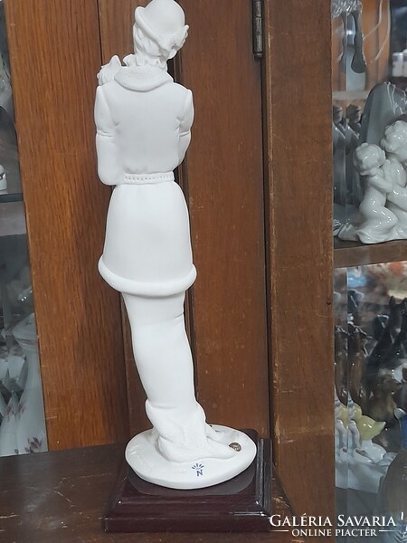 Art Deco Capodimonte Giuseppe Armani 1987 Florence Úri Hölgy Kutyával Szobor,Fa Talapzaton.26 cm.