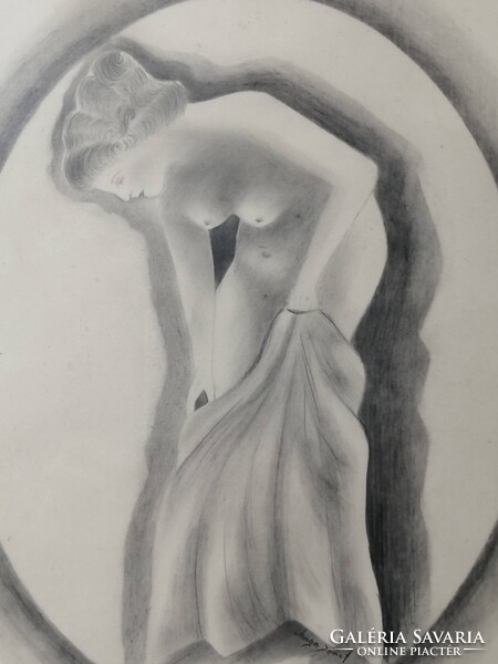 ART DECO NŐI AKT VARGA JÓZSEF JELZÉSSEL