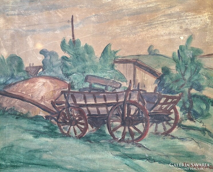 Szobotka Imre (1890-1961): Falurészlet szekérrel