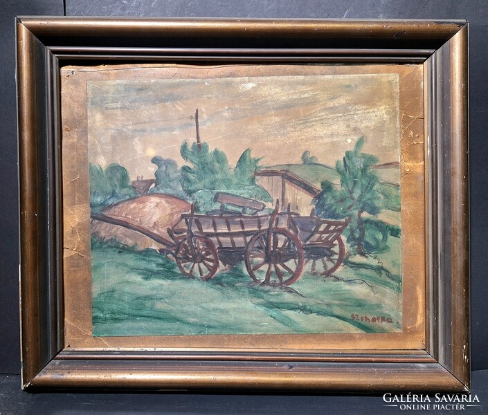 Szobotka Imre (1890-1961): Falurészlet szekérrel