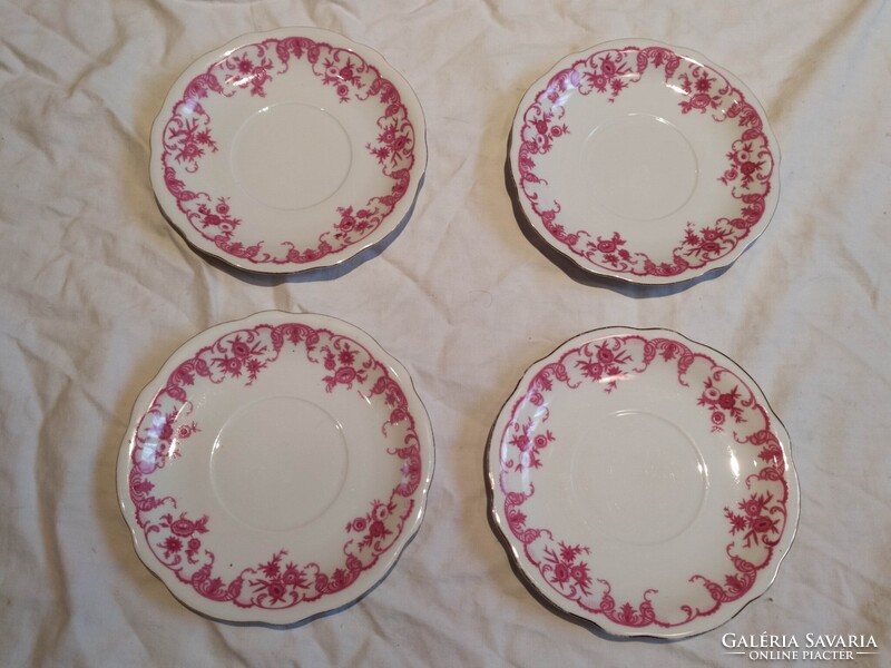 4db régi Zsolnay rózsaszín mintás porcelán csészealj kávés alátét kistányér