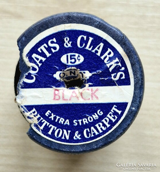 Antik Coats & Clark's Kék Fa Spulni - "Button & Carpet" Extra Erős