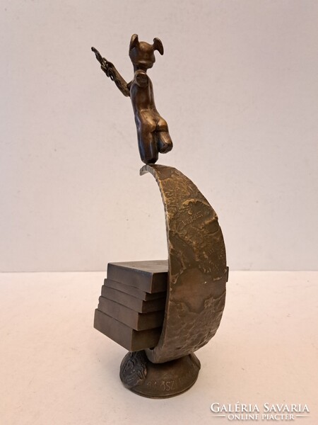 Merkúr bronz szobor Hungexpo vásárdíj, 84. őszi BNV 1986 Csíkszentmihályi Róbert (1940-2021)