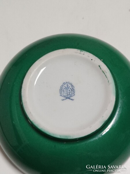 Ritkább Herendi porcelán zöld fond festésű bonbonier, ékszertartó - 7 x 12 cm