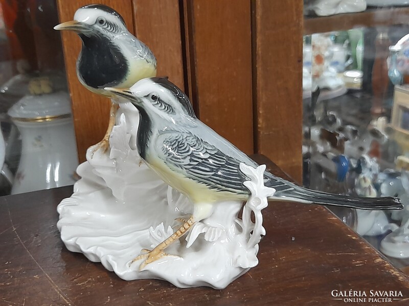 Német,Germany Volkstedt Karl ENS Madár Pár Porcelán Szobor,Figura.14.5 cm.