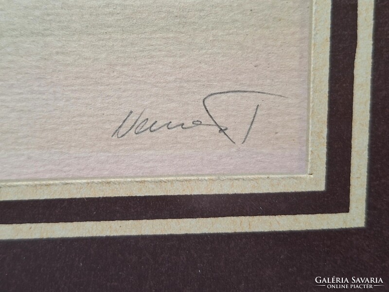 Nemes Tibor akvarell tájkép, üvegezett keretben - kortárs festőművész