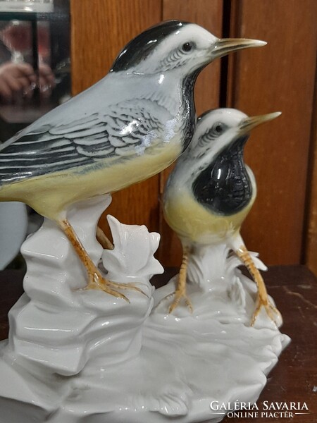 Német,Germany Volkstedt Karl ENS Madár Pár Porcelán Szobor,Figura.14.5 cm.