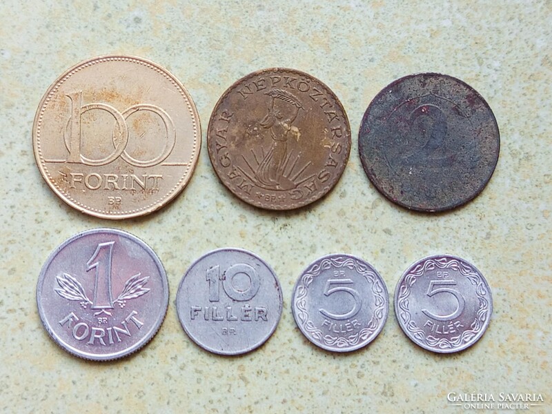 Magyarország 7 db Különböző Érme 5 10 Fillér 1 2 10 100 Forint 1950-1995