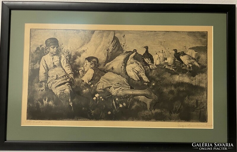 Magyar- Mannheimer Gusztáv nagyméretű ritka rézkarc