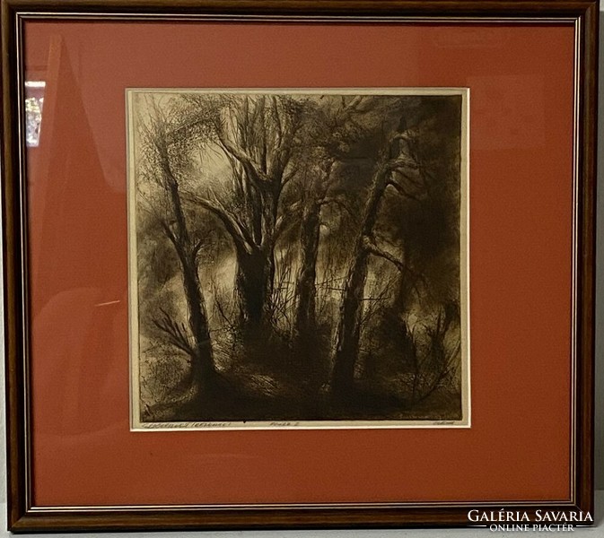 Olexa József: Erdőrészlet (szines rézkarc)